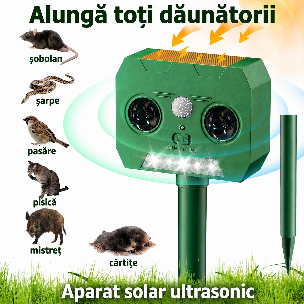 Aparat solar cu ultrasunete împotriva dăunătorilor